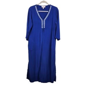 Stan Herman Blue White Nightgown House Robe Women's Size Small